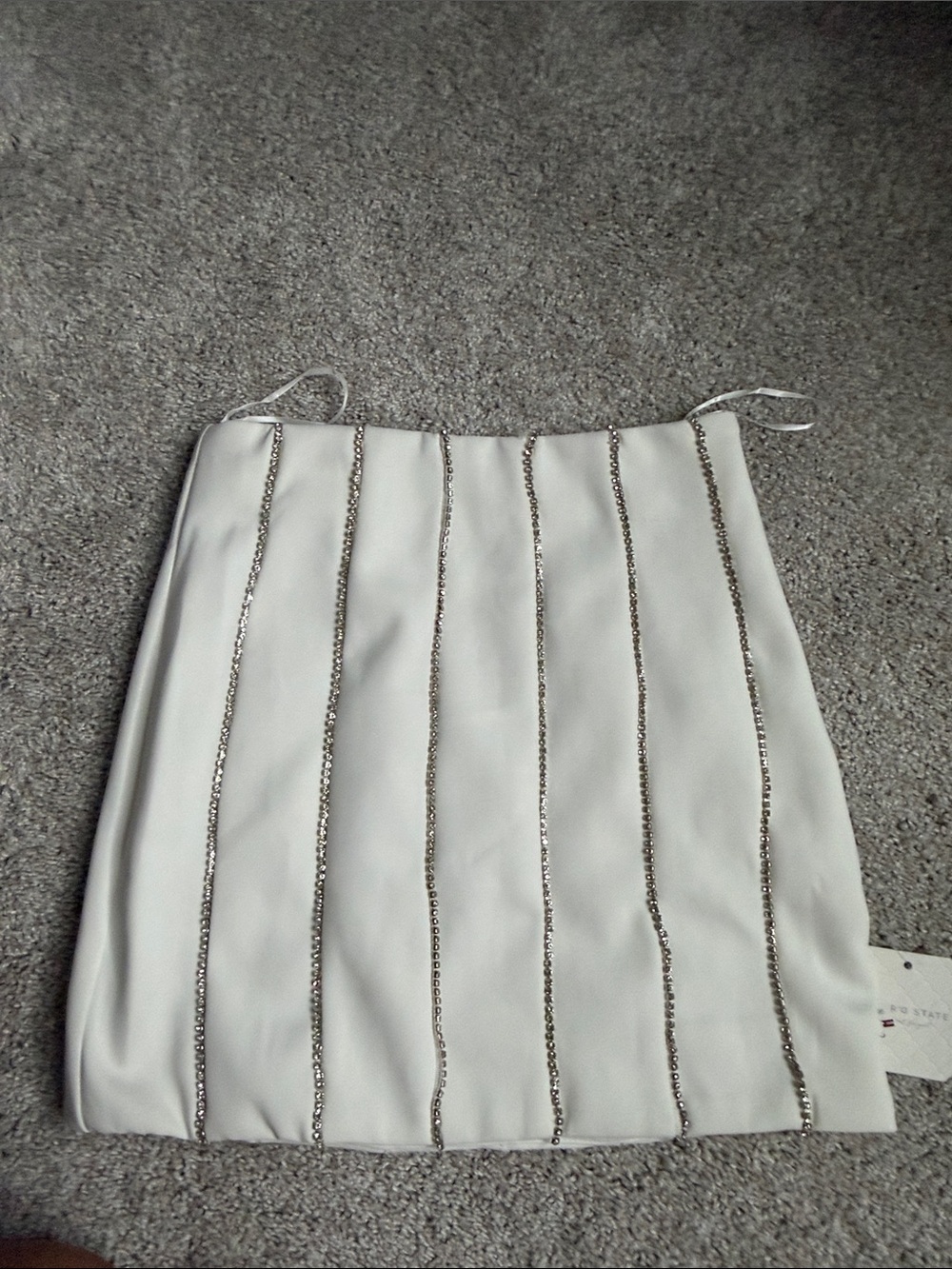 Altar'd State White Mini Skirt with Vertical Rhinestone Stripes